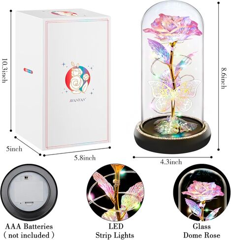 Birthday Gifts for Women Wife Her, Butterfly Rose Light Up Preserved Rose in Glass Dome, Eternal Rose Light Gifts for Birthday Anniversary, Rose Flower Women Gifts for Women Mom Girlfriend(Blue) in Saudi Arabia