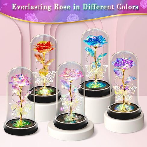 Birthday Gifts for Women Wife Her, Butterfly Rose Light Up Preserved Rose in Glass Dome, Eternal Rose Light Gifts for Birthday Anniversary, Rose Flower Women Gifts for Women Mom Girlfriend(Blue) in Saudi Arabia