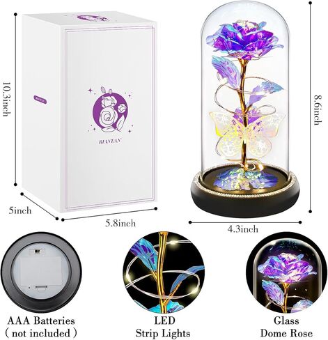 Birthday Gifts for Women Wife Her, Butterfly Rose Light Up Preserved Rose in Glass Dome, Eternal Rose Light Gifts for Birthday Anniversary, Rose Flower Women Gifts for Women Mom Girlfriend(Blue) in Saudi Arabia