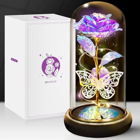 Birthday Gifts for Women Wife Her, Butterfly Rose Light Up Preserved Rose in Glass Dome, Eternal Rose Light Gifts for Birthday Anniversary, Rose Flower Women Gifts for Women Mom Girlfriend(Blue) in Saudi Arabia