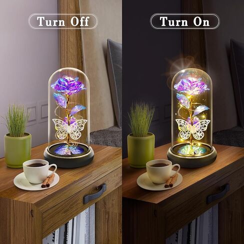 Birthday Gifts for Women Wife Her, Butterfly Rose Light Up Preserved Rose in Glass Dome, Eternal Rose Light Gifts for Birthday Anniversary, Rose Flower Women Gifts for Women Mom Girlfriend(Blue) in Saudi Arabia
