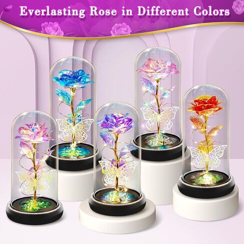 Birthday Gifts for Women Wife Her, Butterfly Rose Light Up Preserved Rose in Glass Dome, Eternal Rose Light Gifts for Birthday Anniversary, Rose Flower Women Gifts for Women Mom Girlfriend(Blue) in Saudi Arabia