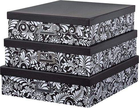 Soul & Lane Blue Spots Decorative Storage Boxes with Lids - Set of 3, Memory Boxes for Keepsakes, Nesting Cardboard Document Boxes for Organizing, Paper Letter Storage for Photos and Scrapbook in Saudi Arabia