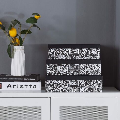 Soul & Lane Blue Spots Decorative Storage Boxes with Lids - Set of 3, Memory Boxes for Keepsakes, Nesting Cardboard Document Boxes for Organizing, Paper Letter Storage for Photos and Scrapbook in Saudi Arabia