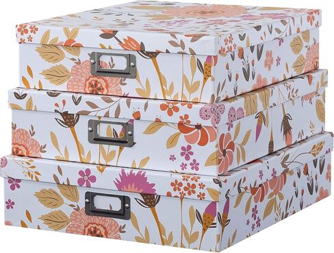 Soul & Lane Blue Spots Decorative Storage Boxes with Lids - Set of 3, Memory Boxes for Keepsakes, Nesting Cardboard Document Boxes for Organizing, Paper Letter Storage for Photos and Scrapbook in Kuwait