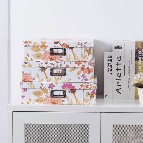 Soul & Lane Blue Spots Decorative Storage Boxes with Lids - Set of 3, Memory Boxes for Keepsakes, Nesting Cardboard Document Boxes for Organizing, Paper Letter Storage for Photos and Scrapbook in Kuwait