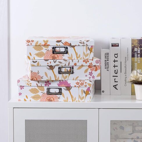 Soul & Lane Blue Spots Decorative Storage Boxes with Lids - Set of 3, Memory Boxes for Keepsakes, Nesting Cardboard Document Boxes for Organizing, Paper Letter Storage for Photos and Scrapbook in Kuwait