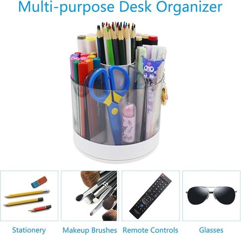 حامل أقلام منظم مكتبي دوار 360 درجة، منظم عبوات بلاستيكية لأقلام الرصاص البلاستيكية وفرشاة مكياج ومزيج المشروبات، علبة أقلام دوارة مكونة من 6 مقصورات للمنزل والمكتب والمدرسة (أبيض) in Kuwait