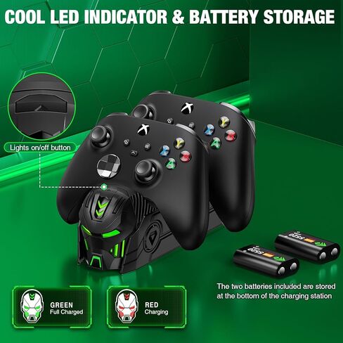 محطة شاحن وحدة التحكم لجهاز تحكم Xbox One/Xbox Series X|S مع حزم بطاريات قابلة لإعادة الشحن بقدرة 2 × 5520 ميجاوات في الساعة، قاعدة شحن مزدوجة مطورة لحزمة بطارية وحدة تحكم Xbox One مع 4 أغطية بطاريات in Kuwait
