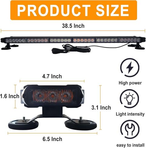 78 مصباح LED للتحذير من الطوارئ فلاش ستروب ضوء سطحي 38.2 بوصة مجموعة مصابيح ستروب مقاومة للماء مع عاكس الضوء PVC المقوى لمركبات الشاحنات 12 فولت/24 فولت، كهرماني in Kuwait