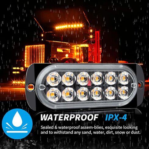 2-حزمة 12 LED العنبر الأبيض القوية أضواء المركبات الشاحنات الطوارئ القوية أضواء عدة 12 فولت -24 فولت منارة تحذير خطر فلاش ستروب أضواء بار شواء مصبغة سطح جبل سوبر مشرق مقاوم للماء in Kuwait