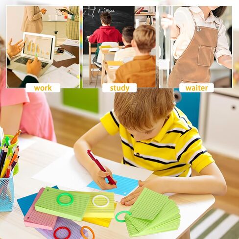 1200 قطعة من بطاقات مؤشر الألوان، 3 × 5 بطاقات فلاش مع حلقات، بطاقات ملاحظات مبطنة، بطاقات دراسة مثقوبة للتعلم المدرسي واللوازم المكتبية، 6 ألوان (مثقوبة بحلقة) in Kuwait