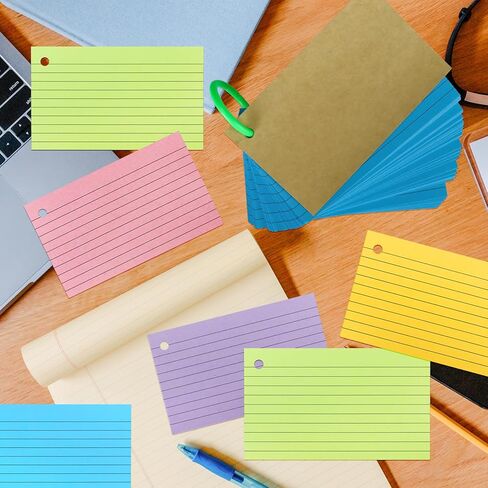 1200 قطعة من بطاقات مؤشر الألوان، 3 × 5 بطاقات فلاش مع حلقات، بطاقات ملاحظات مبطنة، بطاقات دراسة مثقوبة للتعلم المدرسي واللوازم المكتبية، 6 ألوان (مثقوبة بحلقة) in Kuwait