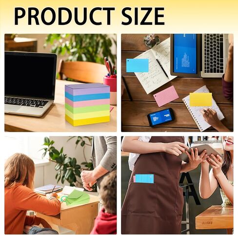 1200 قطعة من بطاقات مؤشر الألوان، 3 × 5 بطاقات فلاش مع حلقات، بطاقات ملاحظات مبطنة، بطاقات دراسة مثقوبة للتعلم المدرسي واللوازم المكتبية، 6 ألوان (مثقوبة بحلقة) in Kuwait