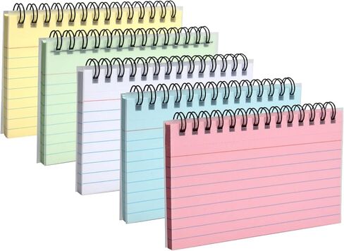 5 Packs Index Cards Record Cards Study Cards For Revision Note Cards With Ring Binder For Office School Learning Index Cards and Box sets -5 Colours-5x3 Inche in Saudi Arabia