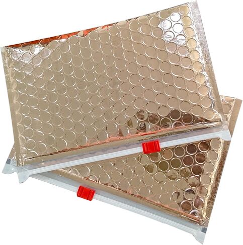 Rose Gold Bubble Pouch 10PCS Zipper Bubble Out Bags Metallic Rose Gold Cosmetic Bag Small Bubble Padded Pockets for Cosmetic Storage Resealable Zipper Cushioning Bubble wrapped Bags for Moving, in Saudi Arabia
