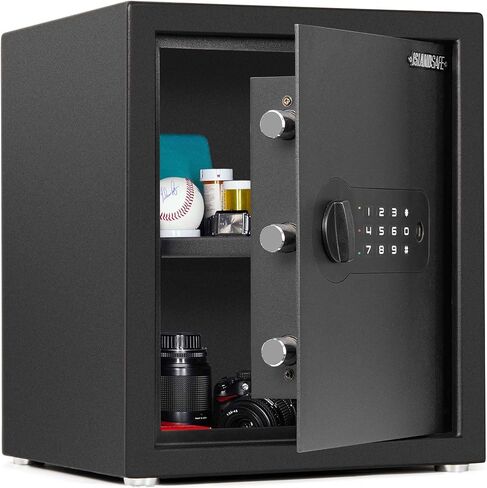 صندوق قفل آمن وآمن، صندوق نقود صغير، آمن للمستندات مع قفل لوحة مفاتيح رقمية للمنزل والمكتب والفندق والأعمال التجارية والمجوهرات وتخزين الاستخدام النقدي، رف قابل للإزالة (1.0 قدم مكعب أسود) in Kuwait