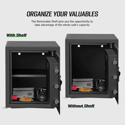 صندوق قفل آمن وآمن، صندوق نقود صغير، آمن للمستندات مع قفل لوحة مفاتيح رقمية للمنزل والمكتب والفندق والأعمال التجارية والمجوهرات وتخزين الاستخدام النقدي، رف قابل للإزالة (1.0 قدم مكعب أسود) in Kuwait