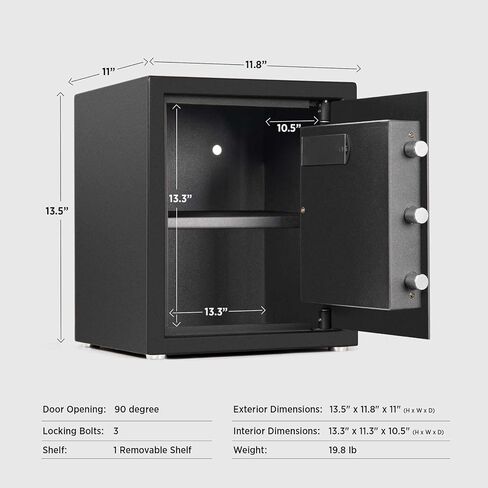 صندوق قفل آمن وآمن، صندوق نقود صغير، آمن للمستندات مع قفل لوحة مفاتيح رقمية للمنزل والمكتب والفندق والأعمال التجارية والمجوهرات وتخزين الاستخدام النقدي، رف قابل للإزالة (1.0 قدم مكعب أسود) in Kuwait