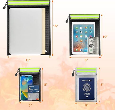 Fireproof Waterproof Money Document Bag - 4 Pack Security Upgraded Zipper Bags, Fireproof Waterproof Organizer Bags for A4 A5 Legal Documents, Cash, Jewelry, Passport, Tablet, Laptop in Saudi Arabia