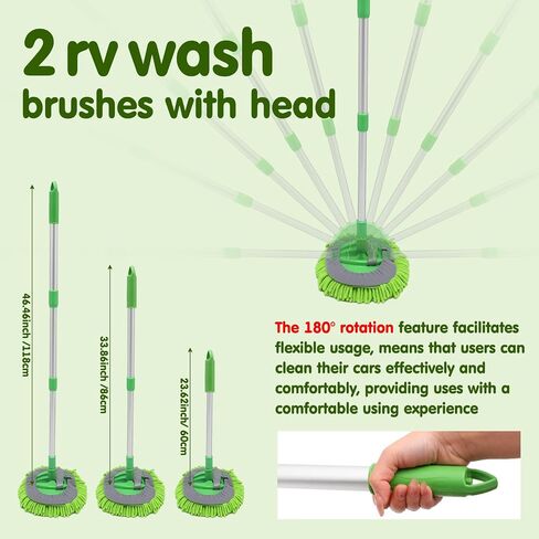 Nosiny 2 Pcs Microfiber Car Wash Brush with Long Handle Car Washing Mop Kit Car Cleaning Brush Soft Car Cleaning Supplies Duster Rv Washing Brush Accessories with 8 Replacement Head 2 Mitt in Saudi Arabia