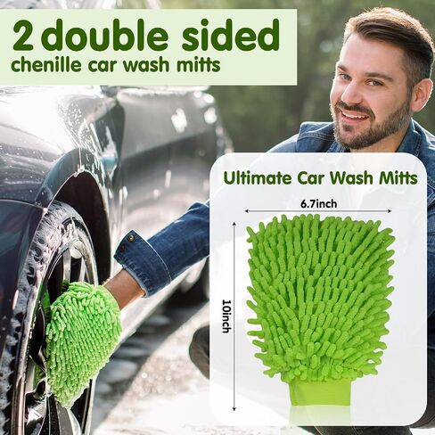 Nosiny 2 Pcs Microfiber Car Wash Brush with Long Handle Car Washing Mop Kit Car Cleaning Brush Soft Car Cleaning Supplies Duster Rv Washing Brush Accessories with 8 Replacement Head 2 Mitt in Saudi Arabia