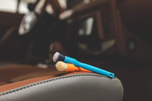 Detail Factory - مجموعة فرش صغيرة لتفصيل الشقوق - فرشاة شعر خنزير واحدة + فرشاة صناعية فائقة النعومة، عملية تنظيف ثقيلة للمساحات الصغيرة، برتقالي + أزرق (عبوتان) in Kuwait