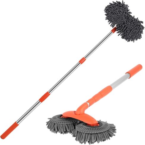 Car Wash Mop with Long Handle, 40"/19" Retractable Washing Brush Double Microfiber Soft Bristle Cleaning Brush, 360° Flexible Rotation Scratch-Free Supplies for Boat RV Truck. in Saudi Arabia