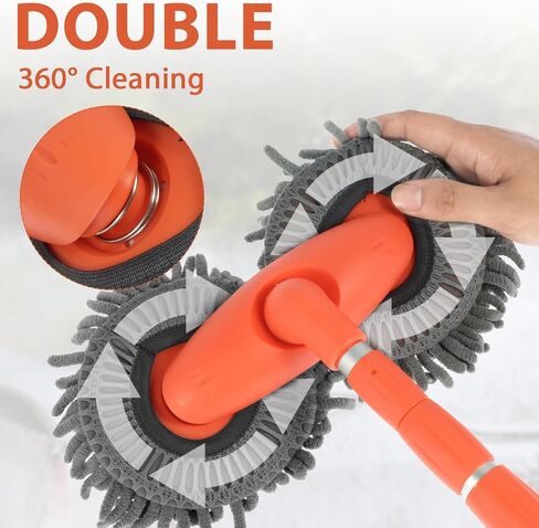 Car Wash Mop with Long Handle, 40"/19" Retractable Washing Brush Double Microfiber Soft Bristle Cleaning Brush, 360° Flexible Rotation Scratch-Free Supplies for Boat RV Truck. in Saudi Arabia