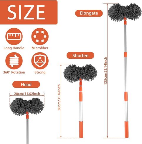 Car Wash Mop with Long Handle, 40"/19" Retractable Washing Brush Double Microfiber Soft Bristle Cleaning Brush, 360° Flexible Rotation Scratch-Free Supplies for Boat RV Truck. in Saudi Arabia