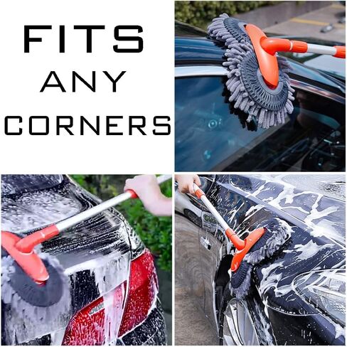 Car Wash Mop with Long Handle, 40"/19" Retractable Washing Brush Double Microfiber Soft Bristle Cleaning Brush, 360° Flexible Rotation Scratch-Free Supplies for Boat RV Truck. in Saudi Arabia