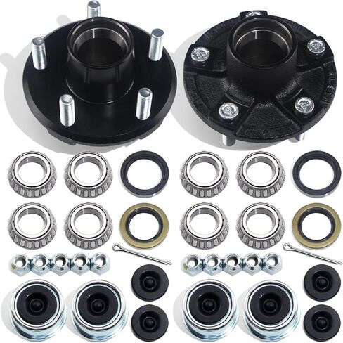 1Set 5 on 4.5'' Trailer Hub Kit for 2000lbs 1'' or 1-1/16'' Straight Axle, 5 Lug Trailer Idler Hub Kit 5 Bolt on 4-1/2 Inch, Fits 1'' and 1-1/16'' Spindle, with Extra Dust Caps & Rubber Plugs in Kuwait