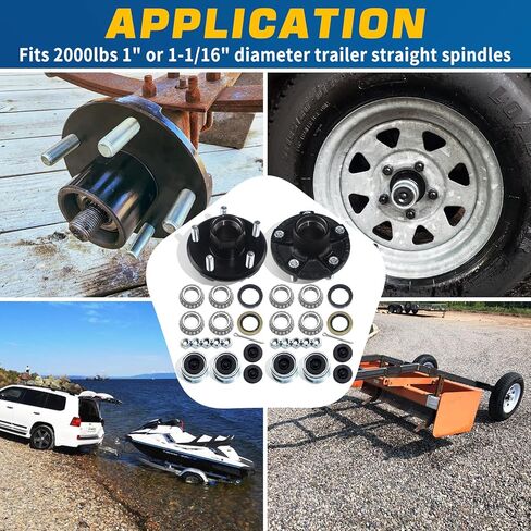 1Set 5 on 4.5'' Trailer Hub Kit for 2000lbs 1'' or 1-1/16'' Straight Axle, 5 Lug Trailer Idler Hub Kit 5 Bolt on 4-1/2 Inch, Fits 1'' and 1-1/16'' Spindle, with Extra Dust Caps & Rubber Plugs in Kuwait