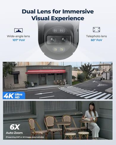 نظام كاميرا الأمان REOLINK PTZ 4K، كاميرا IP PoE 360 مع عدسة مزدوجة، تتبع تكبير هجين تلقائي 6X، 355 مقلاة و90 إمالة، مراقبة خارجية، اكتشاف الذكاء الاصطناعي، Trackmix PoE (متجدد) in Kuwait
