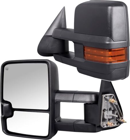 2pcs Left & Right Side Power Operated Heated Glass Rear View Mirror ABS Black Towing Mirror with LED Turn Signal Lights Compatible with 99-02 Chevy Silverado GMC Sierra in Saudi Arabia