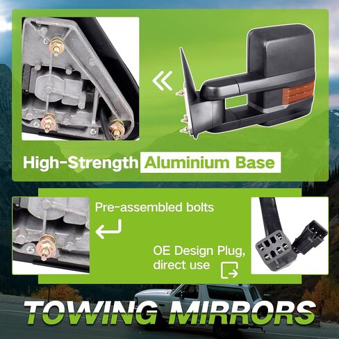 2pcs Left & Right Side Power Operated Heated Glass Rear View Mirror ABS Black Towing Mirror with LED Turn Signal Lights Compatible with 99-02 Chevy Silverado GMC Sierra in Saudi Arabia