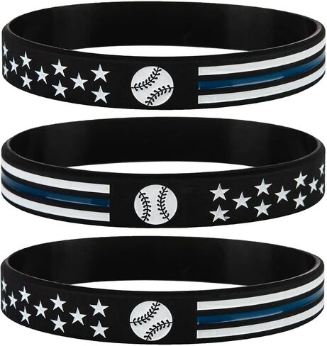 Sainstone Baseball Motivational Silicone Bracelets with American Flag Blue, Thin Blue Line Inspirational Rubber Wristbands Gifts for Men, Women, Youths Teens and Sport Fans in Saudi Arabia