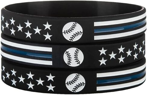 Sainstone Baseball Motivational Silicone Bracelets with American Flag Blue, Thin Blue Line Inspirational Rubber Wristbands Gifts for Men, Women, Youths Teens and Sport Fans in Saudi Arabia