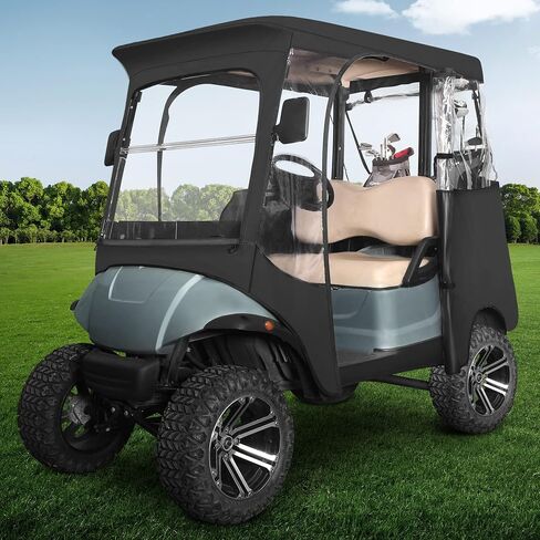 حاوية قيادة عربة الجولف 2 تناسب الركاب Yamaha G14 G16 G22 G29 Drive and Drive 2، غطاء المطر لعربة الجولف مع زجاج أمامي شفاف قابل للطي، فتحات مرآة جانبية، حاوية قماش أكسفورد مقاومة للماء in Kuwait
