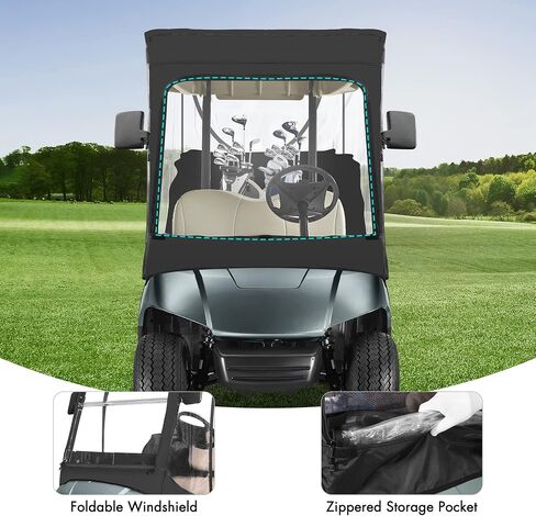 حاوية قيادة عربة الجولف 2 تناسب الركاب Yamaha G14 G16 G22 G29 Drive and Drive 2، غطاء المطر لعربة الجولف مع زجاج أمامي شفاف قابل للطي، فتحات مرآة جانبية، حاوية قماش أكسفورد مقاومة للماء in Kuwait