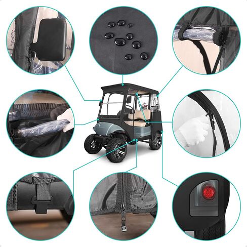 حاوية قيادة عربة الجولف 2 تناسب الركاب Yamaha G14 G16 G22 G29 Drive and Drive 2، غطاء المطر لعربة الجولف مع زجاج أمامي شفاف قابل للطي، فتحات مرآة جانبية، حاوية قماش أكسفورد مقاومة للماء in Kuwait