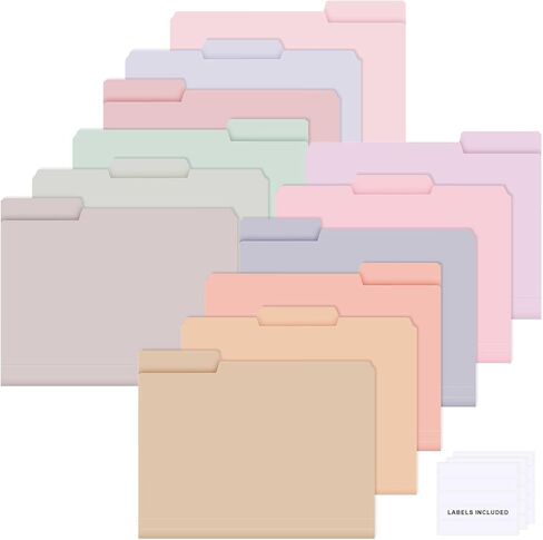 Estune Colored Manila File Folders Letter Size Poly Plastic Paste File Folder with Sticky Labels 9.5 x 11.5 Inch 1/3 Tab Multi Colored File Folders Waterproof for Office School(Sweet Color, 12 Pcs) in Saudi Arabia