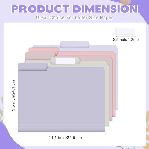 Estune Colored Manila File Folders Letter Size Poly Plastic Paste File Folder with Sticky Labels 9.5 x 11.5 Inch 1/3 Tab Multi Colored File Folders Waterproof for Office School(Sweet Color, 12 Pcs) in Saudi Arabia
