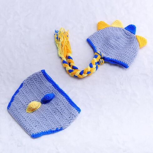 Vemonllas الوليد التصوير الدعائم ديناصور الزي صور الدعامة دينو خوذة قبعة غطاء حفاضات الطفل التقاط الصور الكروشيه زي in Kuwait