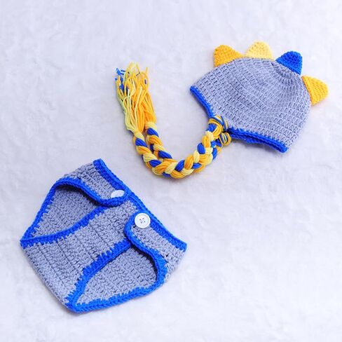 Vemonllas الوليد التصوير الدعائم ديناصور الزي صور الدعامة دينو خوذة قبعة غطاء حفاضات الطفل التقاط الصور الكروشيه زي in Kuwait