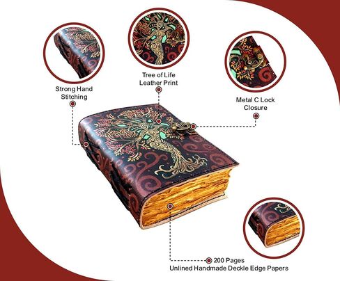كتاب تعويذة فارغ للظلال - مجلة مع قفل قفل - لوازم السحر - مذكرات جلدية مصنوعة يدويًا - وثنية صلاة منقوشة - دفتر Wiccan يوميًا (5 × 1.2 × 7، أحمر) in Saudi Arabia