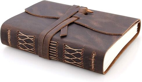 Robrasim دفتر ملاحظات للسفر من الجلد، دفاتر كتابة مصنوعة يدويًا من الجلد للرجال والنساء، مجلة سفر غير مبطنة للكتابة في 320 صفحة متوسطة الحجم 7 × 5 بوصة دفتر رسم فني، مذكرات سفر in Kuwait