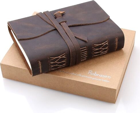 Robrasim دفتر ملاحظات للسفر من الجلد، دفاتر كتابة مصنوعة يدويًا من الجلد للرجال والنساء، مجلة سفر غير مبطنة للكتابة في 320 صفحة متوسطة الحجم 7 × 5 بوصة دفتر رسم فني، مذكرات سفر in Kuwait