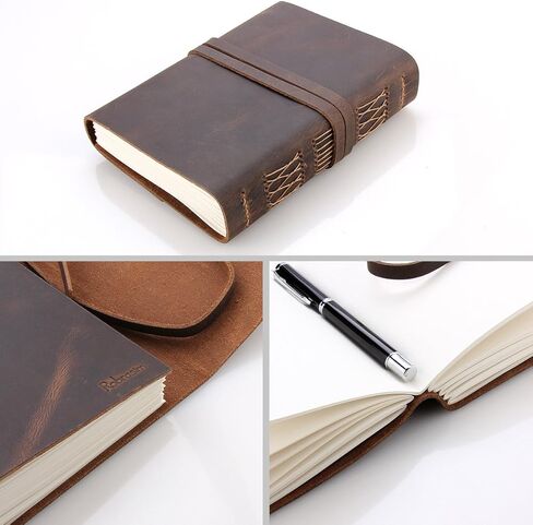 Robrasim دفتر ملاحظات للسفر من الجلد، دفاتر كتابة مصنوعة يدويًا من الجلد للرجال والنساء، مجلة سفر غير مبطنة للكتابة في 320 صفحة متوسطة الحجم 7 × 5 بوصة دفتر رسم فني، مذكرات سفر in Kuwait