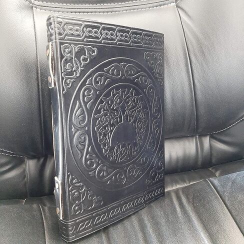 دفتر جريمويري كبير أسود من الجلد للظلال دفتر ملاحظات فارغ كتاب كراسة الرسم هدية كتاب مذكرات مصنوع يدويًا (أسود) in Saudi Arabia